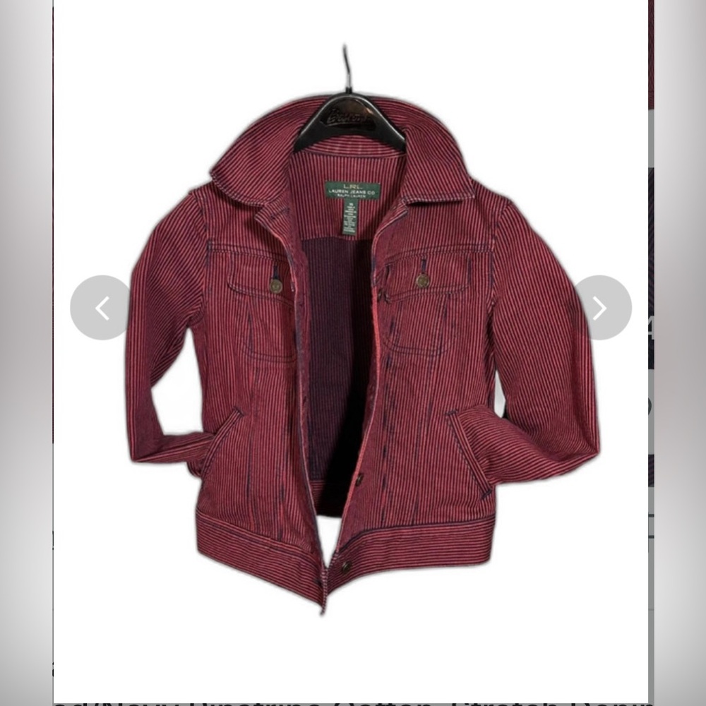 Lauren Ralph Lauren Red & Blue Striped Spring or Summer Denim Jacket - L